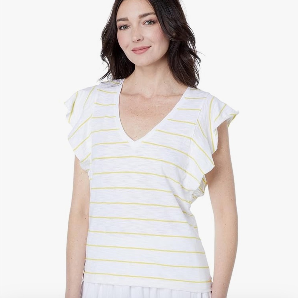Lilla P Flutter Sleeve V-neck Top l Size M